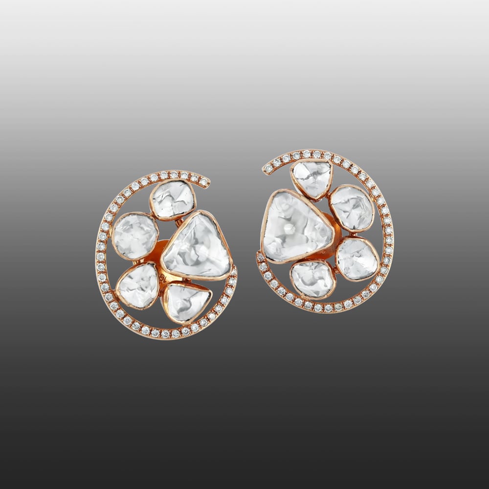 Rose Gold Polki Earrings with Brilliant-Cut Diamond